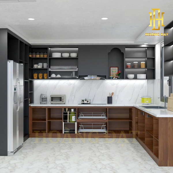 Tủ bếp hiện đại gỗ công nghiệp Hoàng Đạt - TBG012