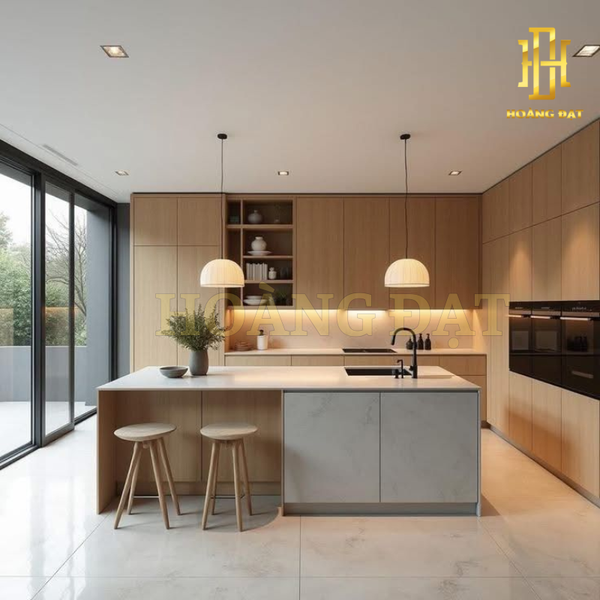 Tủ bếp hiện đại gỗ công nghiệp Hoàng Đạt - TBG005