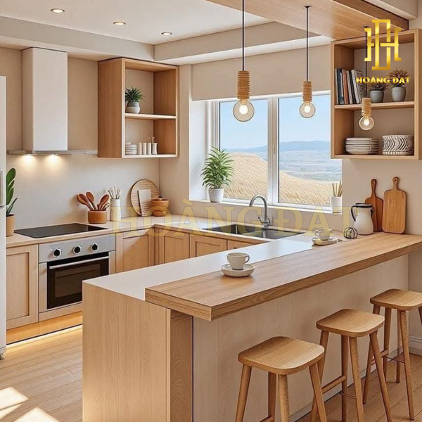Tủ bếp hiện đại gỗ công nghiệp Hoàng Đạt - TBG006