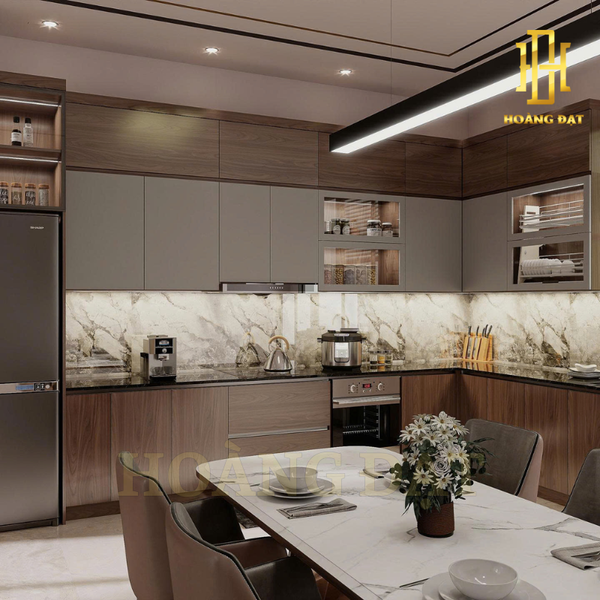 Tủ bếp hiện đại gỗ công nghiệp Hoàng Đạt - TBG011