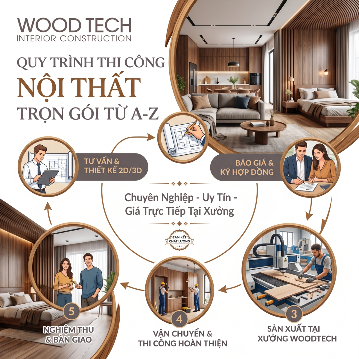 Quy Trình Thi Công Nội Thất Trọn Gói Từ A-Z Tại Woodtech Interior Construction