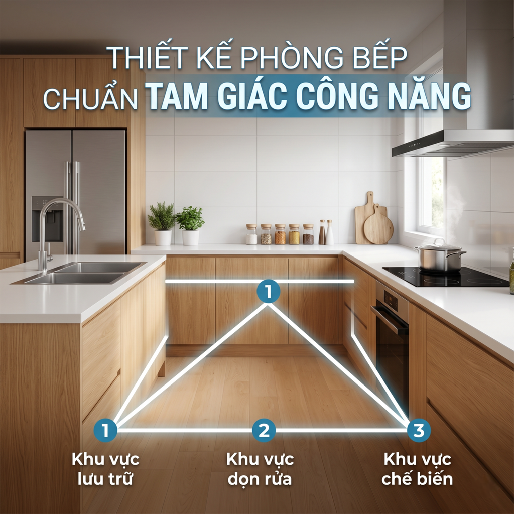 Bí Quyết Thiết Kế Phòng Bếp Chuẩn Tam Giác Công Năng Từ Chuyên Gia