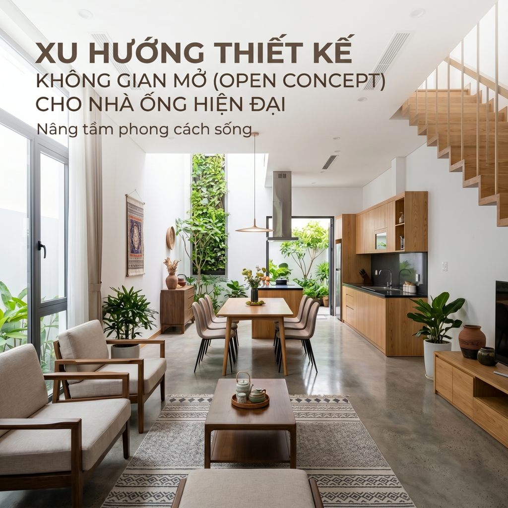 Xu hướng thiết kế không gian mở (Open Concept) cho nhà ống
