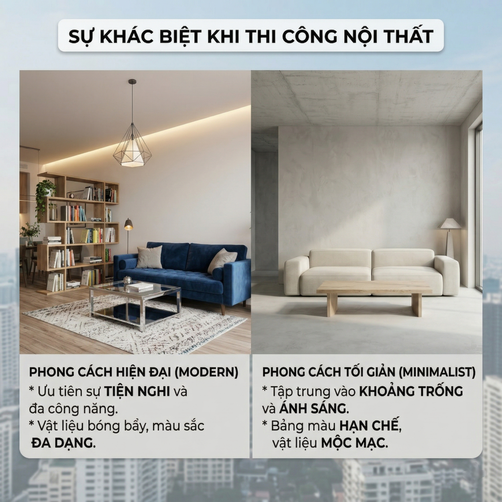 Sự Khác Biệt Khi Thi Công Nội Thất Chung Cư Phong Cách Hiện Đại Và Tối Giản