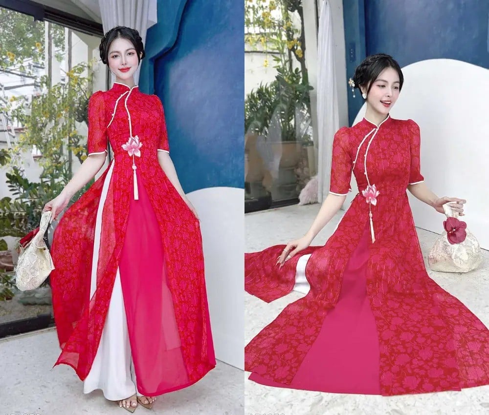Những Kiểu Áo Dài Tết Màu Hồng Xinh Xắn Cho Các Nàng