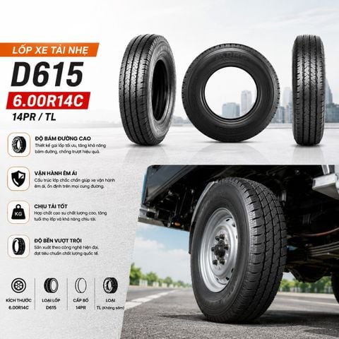 Lốp DRC 6.00R14C/D615/14PR/TL Chính Hãng, Giá Rẻ - Giao Hàng Toàn Quốc