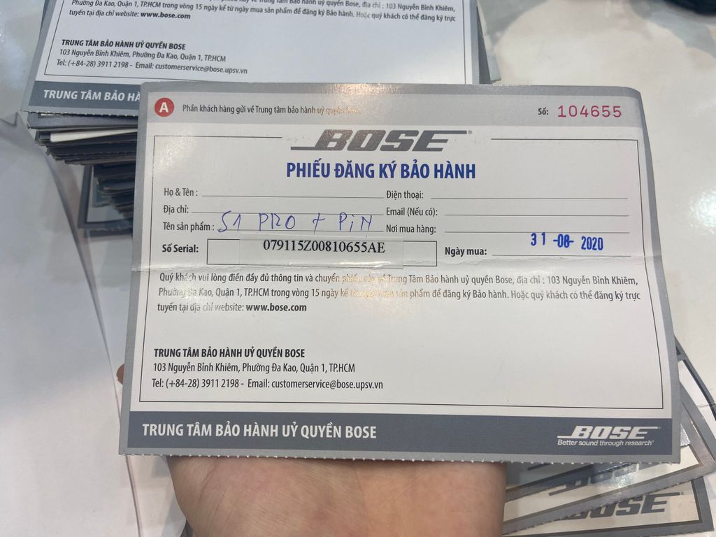 phieu bao hanh cho loa bose chinh hang