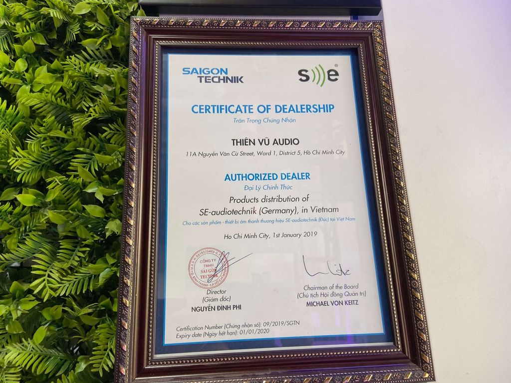 Chứng nhận Thiên Vũ Audio
