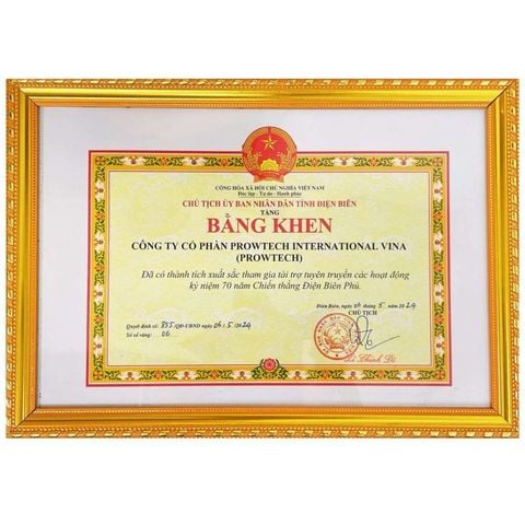 Bằng khen tham gia tài trợ truyền thông Lễ kỷ niệm 70 năm Chiến thắng Điện Biên Phủ.