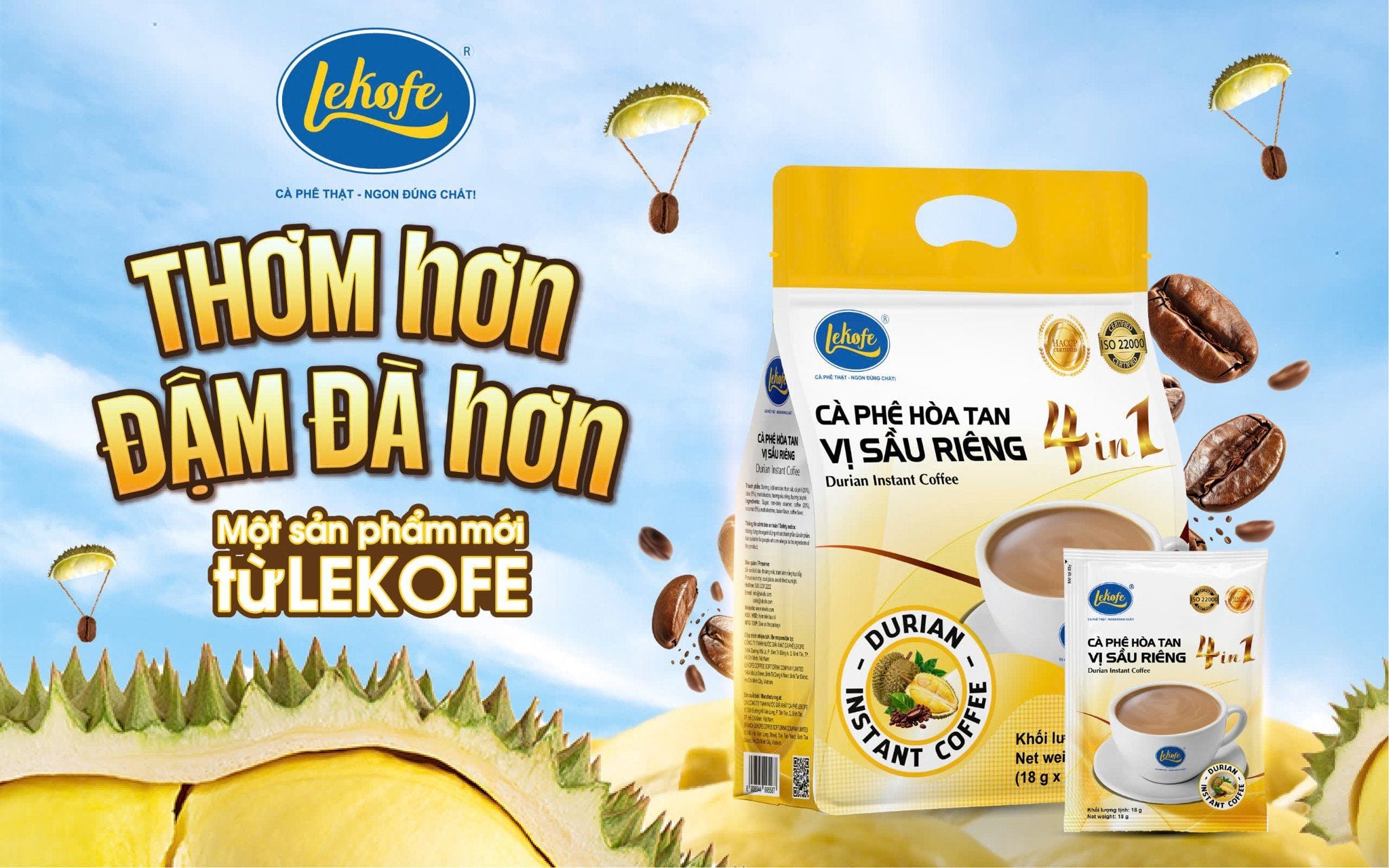 Cà Phê Hòa Tan 4in1 Vị Sầu Riêng Từ Lekofe | Hương Vị Mới Lạ Đáng Thử
