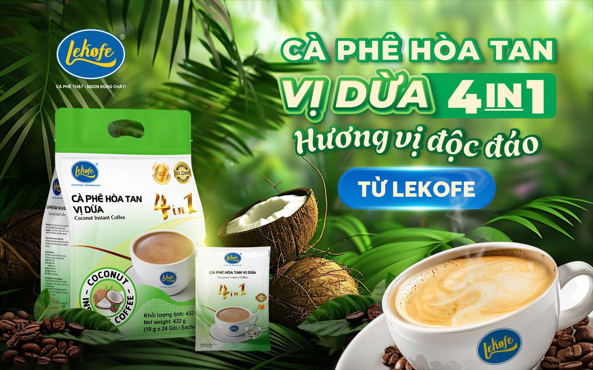 Cách pha cà phê hòa tan 4in1 vị dừa Lekofe đậm đà như pha phin