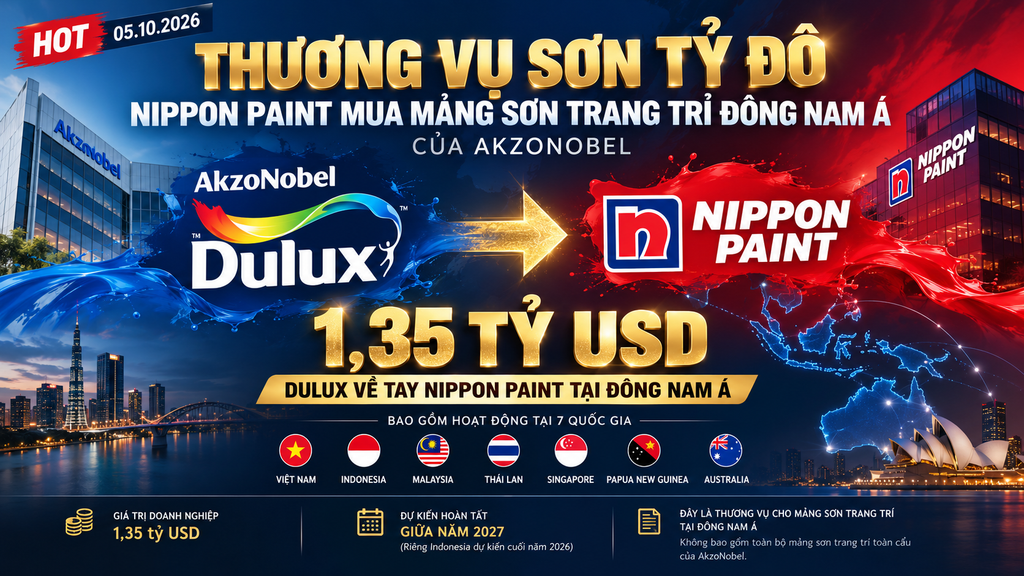 Dulux về tay Nippon Paint trong thương vụ 1,35 tỷ USD