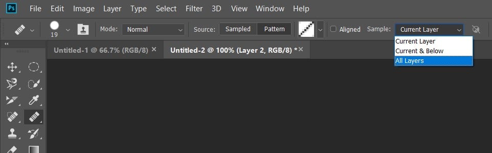 Bật tùy chọn “Sample All Layers”