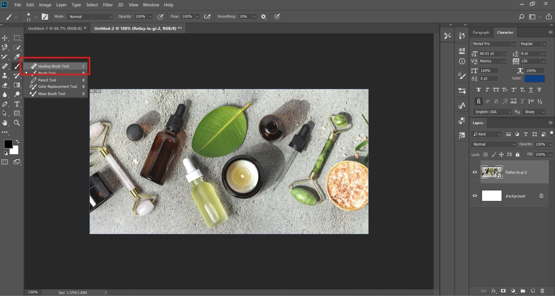 Chọn công cụ Healing Brush trong Photoshop