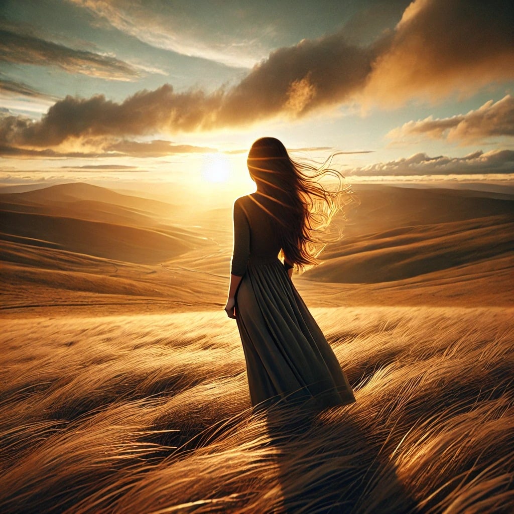 Tạo dáng chụp ảnh hoàng hôn với mái tóc bay trong gió chiều