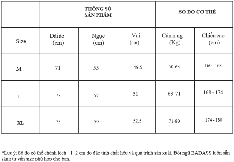 Hướng dẫn chọn size