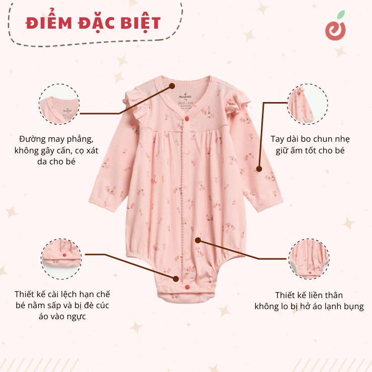 Bodysuit bé gái cúc phối màu thông minh