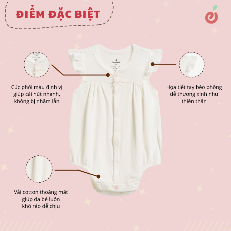 Bodysuit áo liền thân cộc tay cúc bấm bé gái