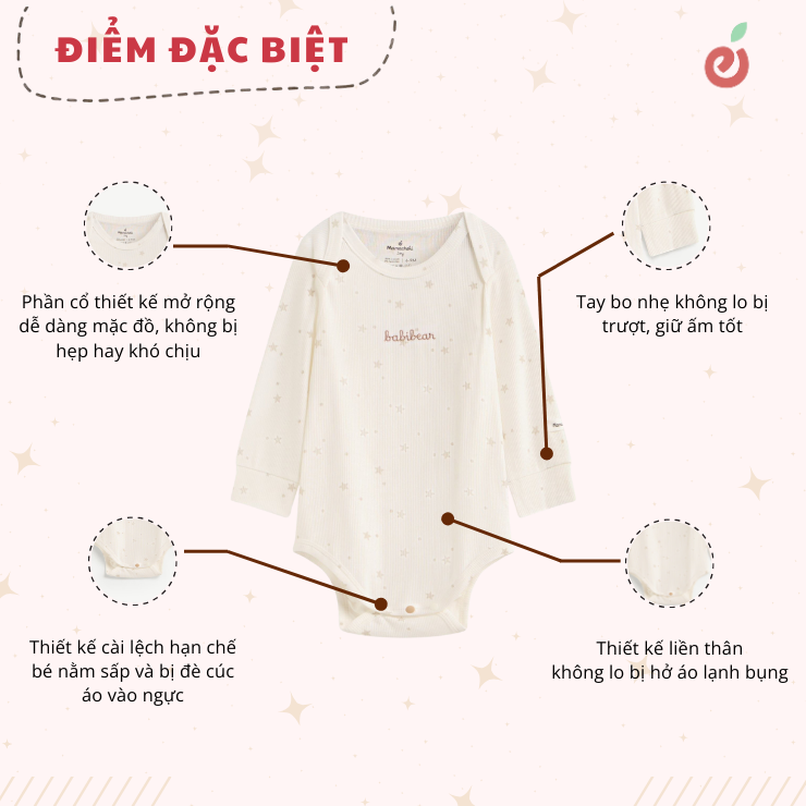 Bodysuit dài tay thêu chữ xinh