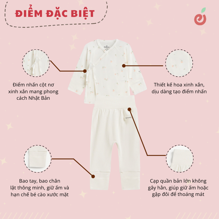 Bộ dài tay bé gái vải tăm in hoa xinh Mamacheri