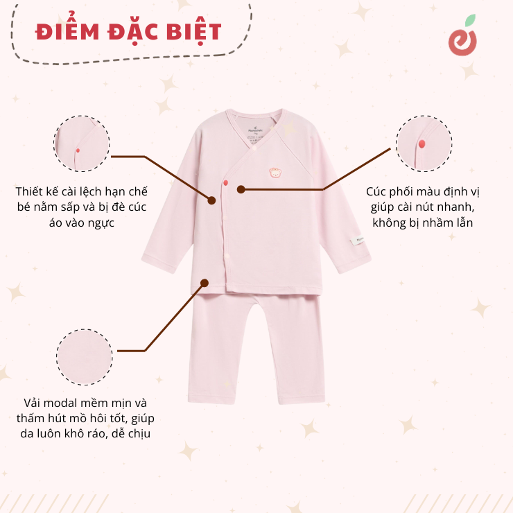 Bộ rời dài tay bé gái thiết kế cài xéo tinh tế