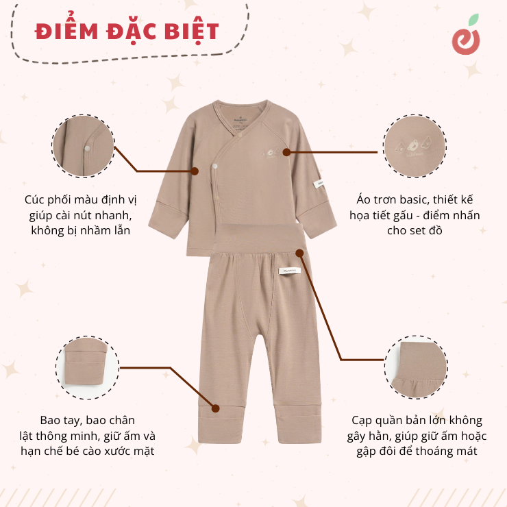 Bộ dài tay unisex có tất, vải modal cao cấp Mamacheri