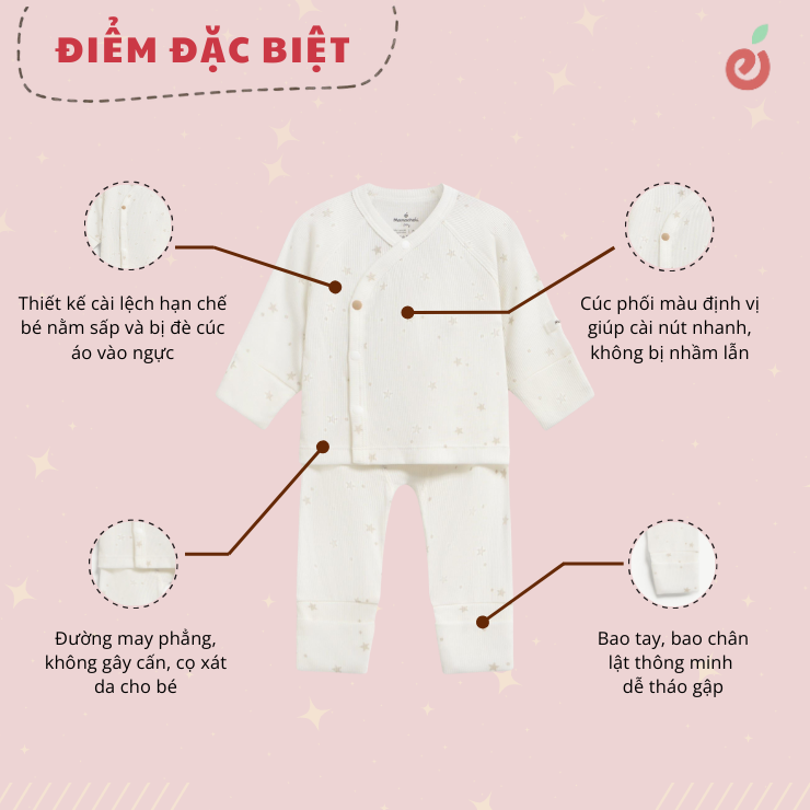 Bộ dài tay unisex sơ sinh cúc phối màu cao cấp