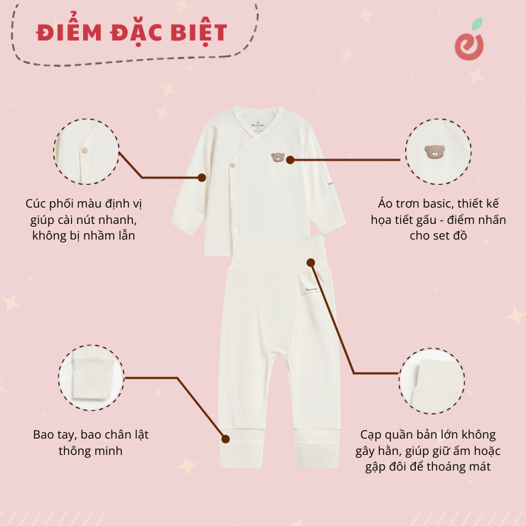 Bộ dài tay unisex basic bao tay bao chân lật Mamacheri