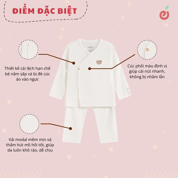 Bộ rời dài tay unisex vải modal cúc cài lệch Mamacheri