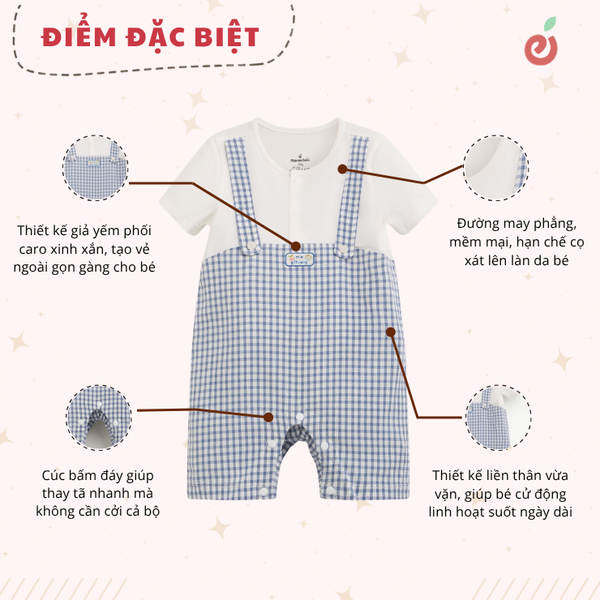 Bộ liền cộc ngắn tay dáng rộng bé trai họa tiết kẻ caro