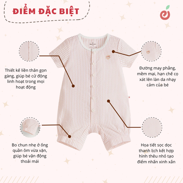 Bộ liền cộc ngắn tay dáng rộng bé trai họa tiết sọc dọc
