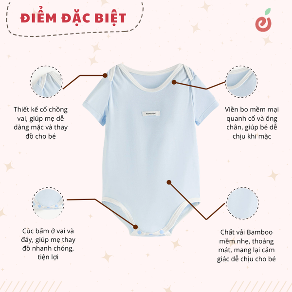 Bộ liền (Bodysuit) tay ngắn bé trai màu xanh da trời xinh xắn