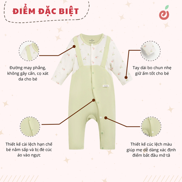 Bộ liền dài bé trai xanh bơ họa tiết ô tô gấu