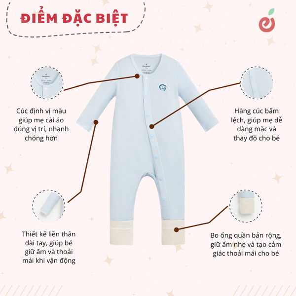 Bộ liền dài có tất dáng ôm bé trai xanh blue xinh xắn