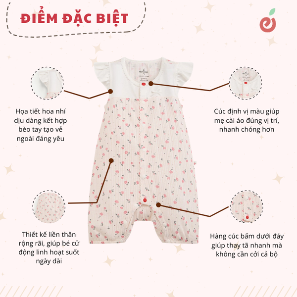 Bộ liền cộc tay dáng rộng cho bé gái từ 3 đến 12 tháng tuổi được thiết kế cánh tiên