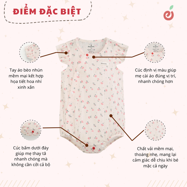 Bộ liền (Bodysuit) ba lỗ  bé gái họa tiết in hoa duyên dáng
