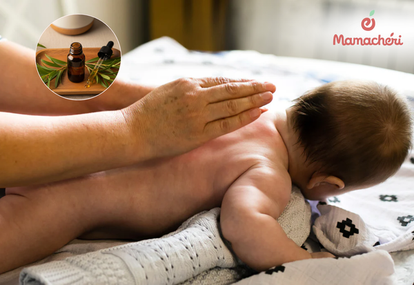 Massage nhẹ nhàng với dầu tràm mang lại sự thư thái và giấc ngủ sâu cho trẻ.