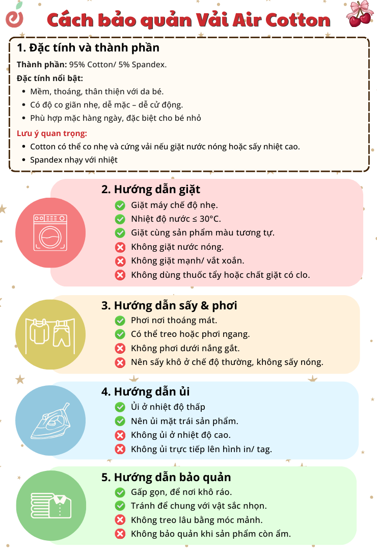 hướng dẫn bảo quản chất vải AirCotton Mamacheri