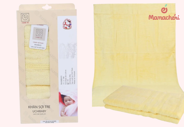 Khăn tắm Uchibaby công nghệ Nhật Bản với đường viền bo tinh xảo, bền bỉ.