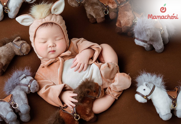 Linh vật năm sinh là dấu ấn đặc biệt cho bộ ảnh đầu đời của con.