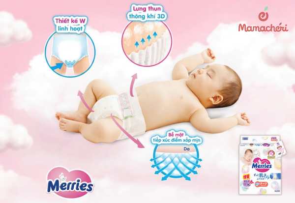 Merries mang lại sự thông thoáng tuyệt vời cho làn da tinh khôi của trẻ sơ sinh.
