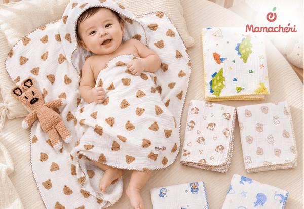 Khăn quấn&nbsp;vải xô mềm mại và thấm hút tốt cho trẻ sơ sinh.
