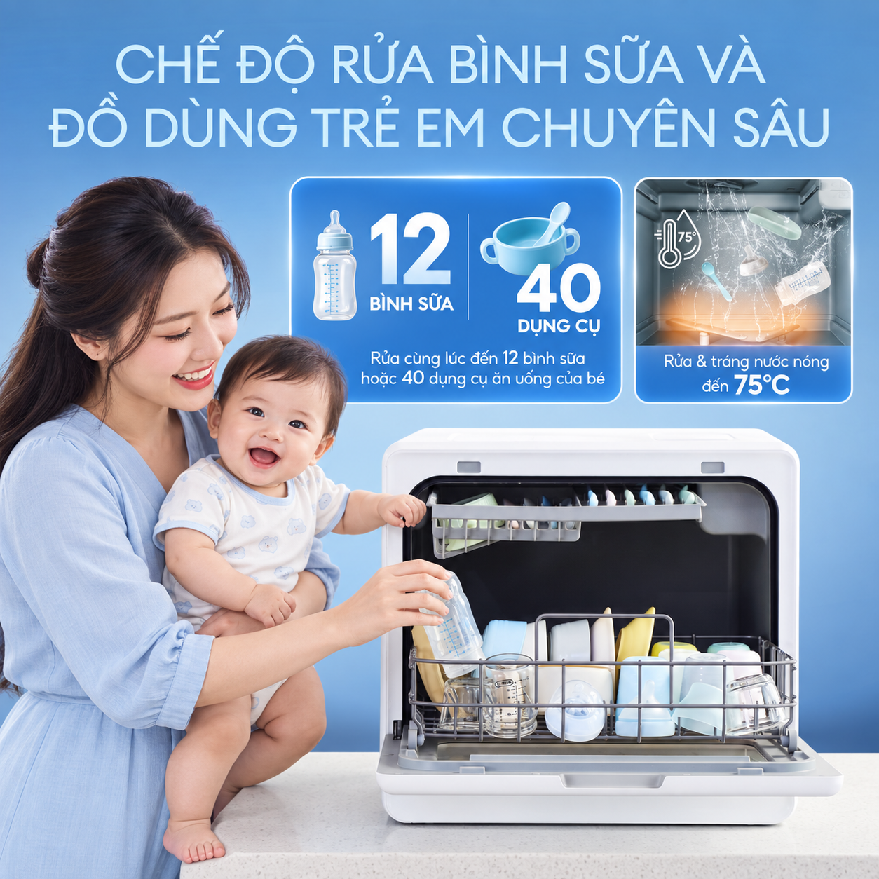 KOCHI C510 rửa được bao nhiêu bình sữa? Cách xếp đúng để không bỏ sót cặn bẩn