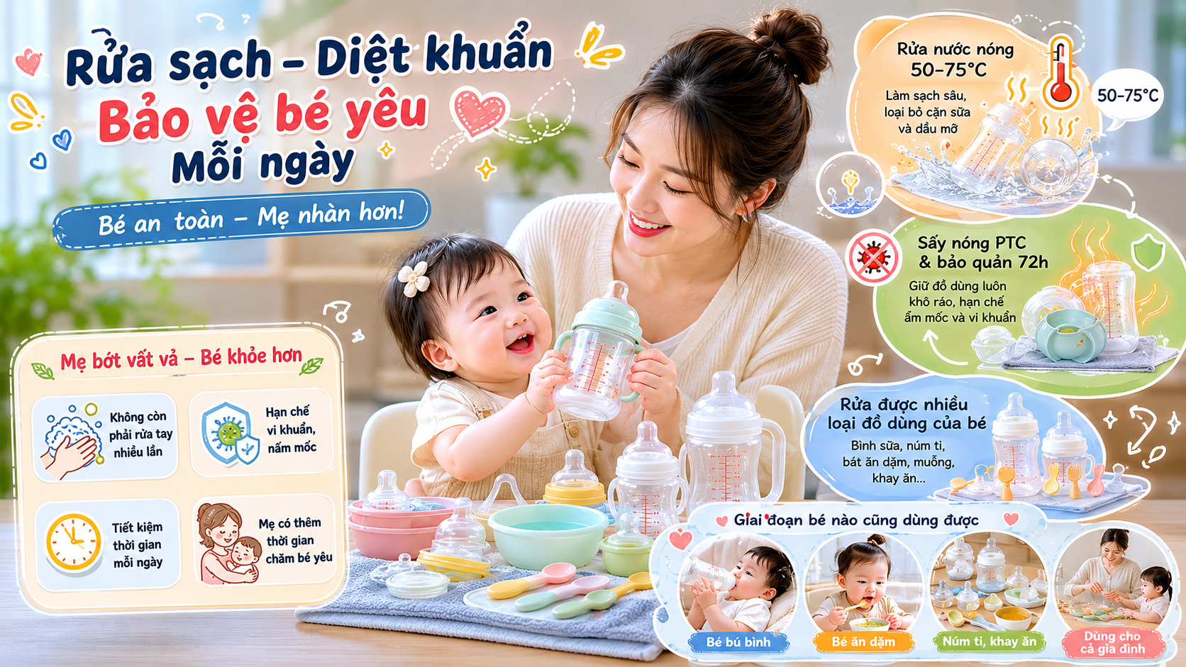Máy rửa bình sữa hay máy rửa bát Kochi C500 – đâu là lựa chọn hợp lý cho mẹ bỉm?