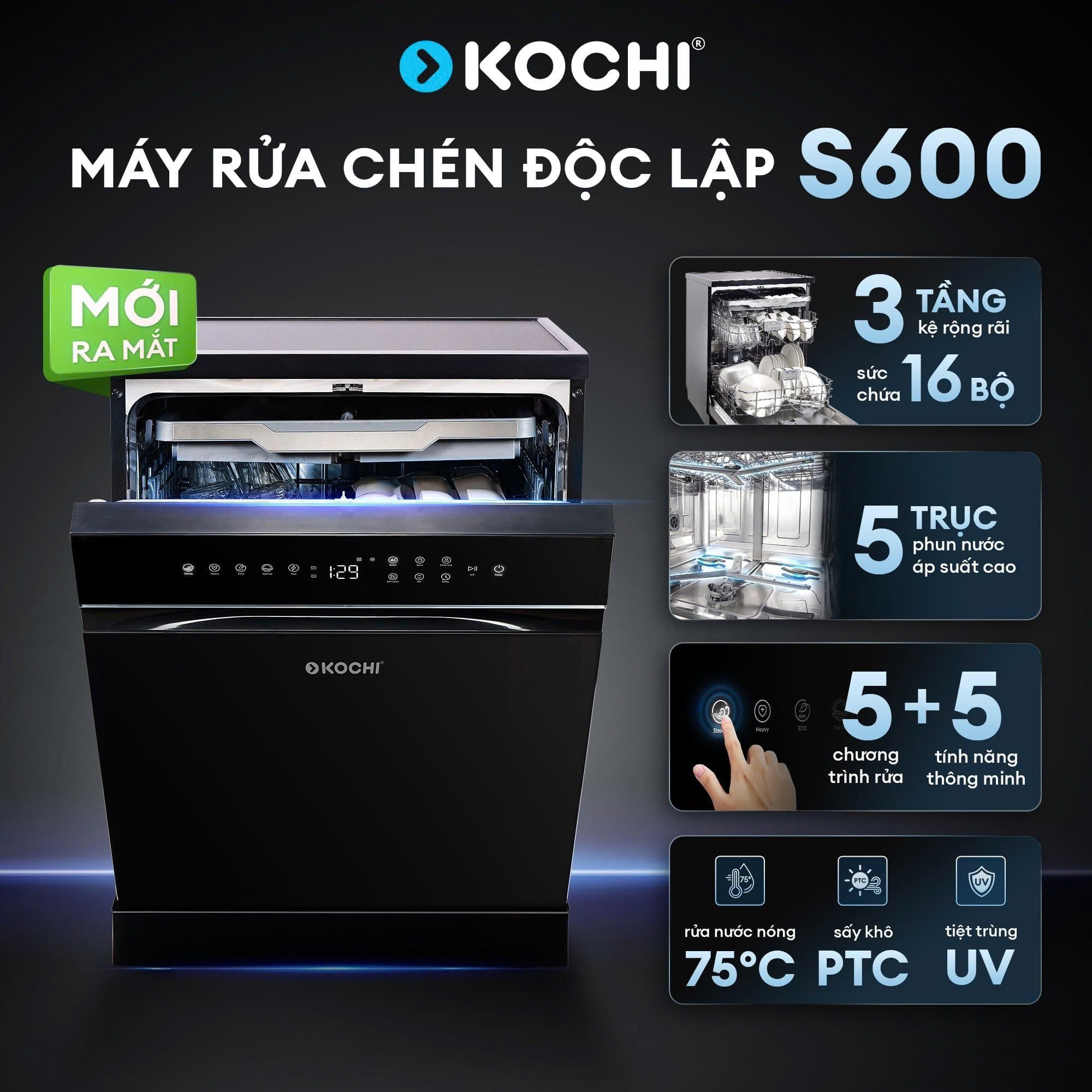 KOCHI CHÍNH THỨC RA MẮT MÁY RỬA CHÉN ĐỘC LẬP 16 BỘ S600 – GIẢI PHÁP RỬA CHÉN HIỆN ĐẠI TỐI ƯU CHO BẾP VIỆT