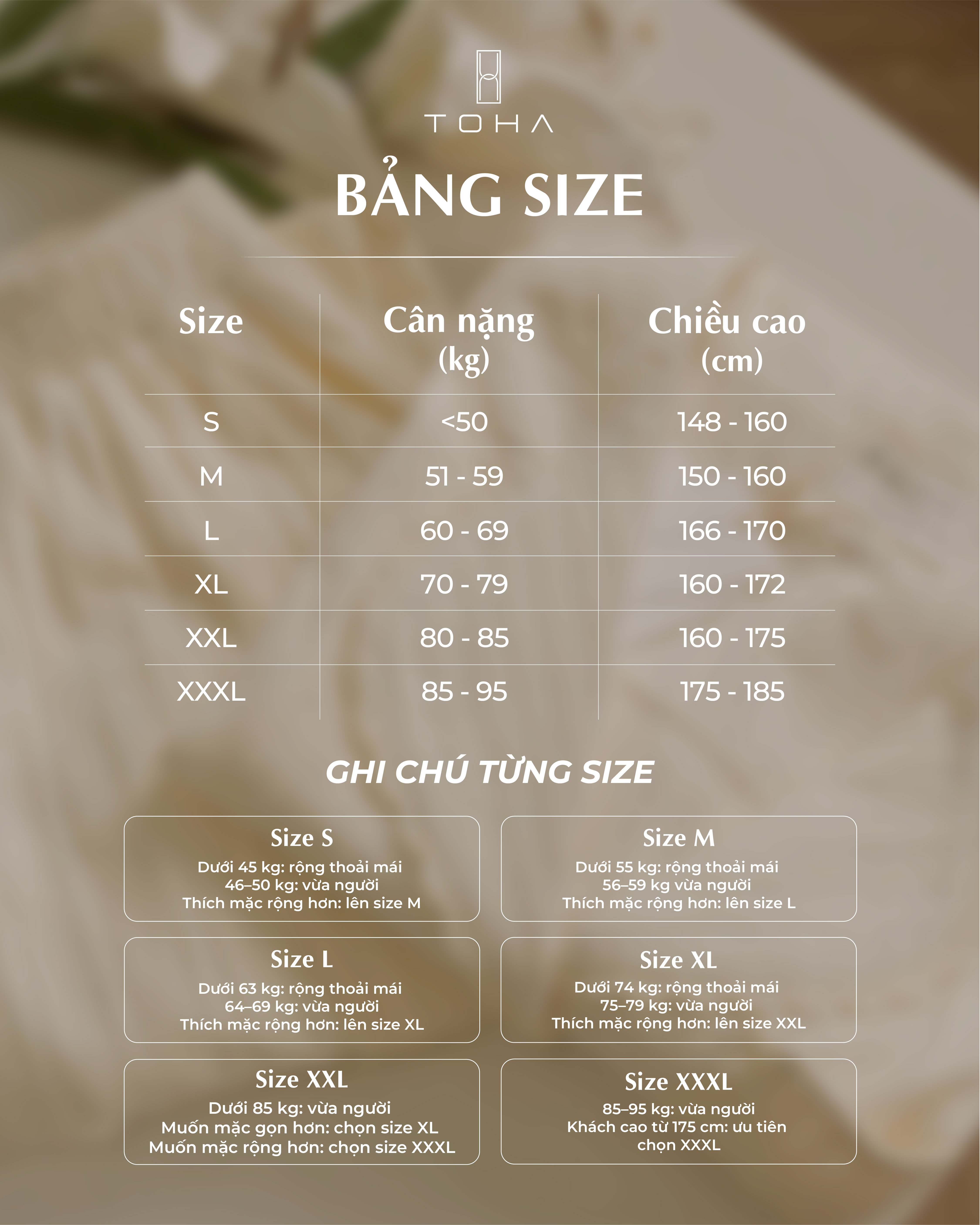 Bảng size đồ nữ