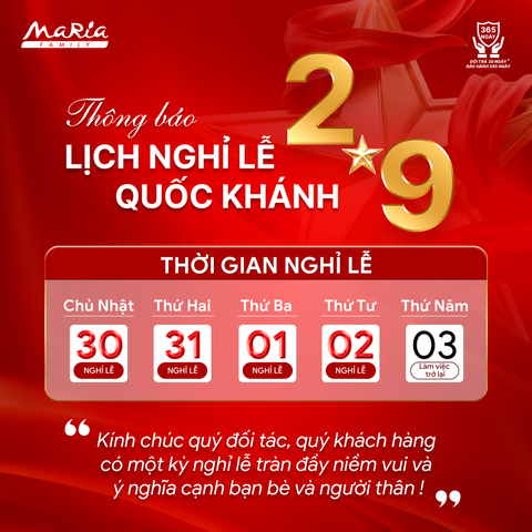 Thông báo lịch nghỉ lễ Quốc khánh 2026 của Maria Family