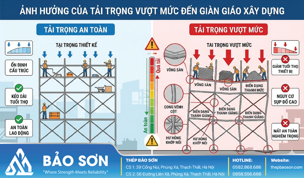 Quá tải ảnh hưởng thế nào đến độ an toàn của giàn giáo?