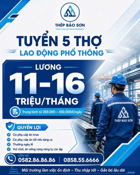 GIÀN GIÁO BẢO SƠN SBK TUYỂN DỤNG 5 LAO ĐỘNG PHỔ THÔNG THÁNG 6