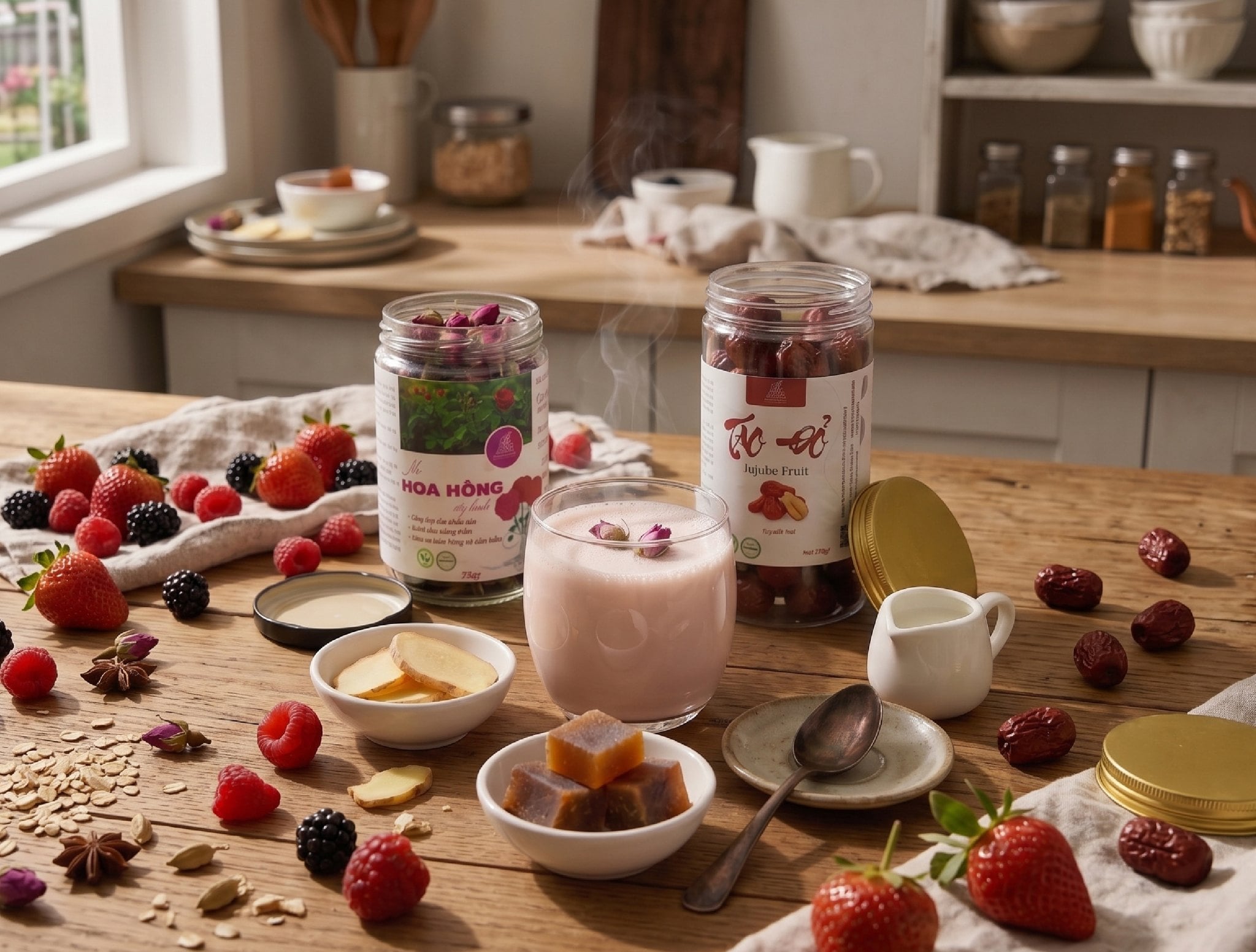 Một loại thức uống Healthy mùa nóng - Trà sữa hoa hồng – táo đỏ – gừng